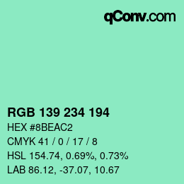 颜色代码: RGB 139 234 194 | qconv.com