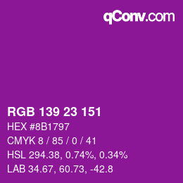 Color code: RGB 139 23 151 | qconv.com