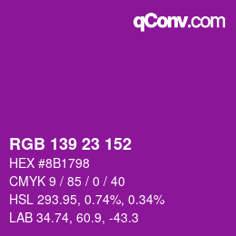 Color code: RGB 139 23 152 | qconv.com