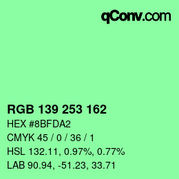 Color code: RGB 139 253 162 | qconv.com