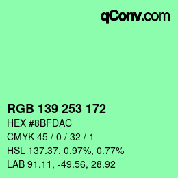 Color code: RGB 139 253 172 | qconv.com