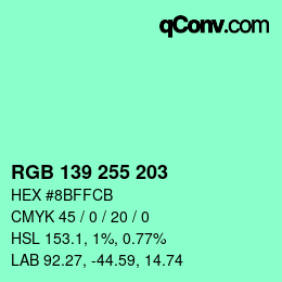カラーコード: RGB 139 255 203 | qconv.com