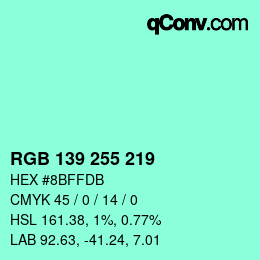 颜色代码: RGB 139 255 219 | qconv.com