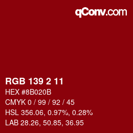Color code: RGB 139 2 11 | qconv.com