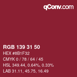 Color code: RGB 139 31 50 | qconv.com