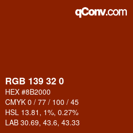 Color code: RGB 139 32 0 | qconv.com