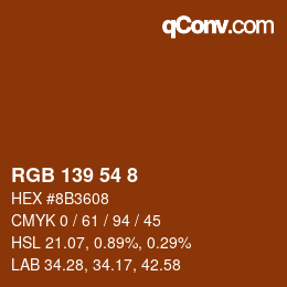 Color code: RGB 139 54 8 | qconv.com