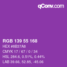カラーコード: RGB 139 55 168 | qconv.com