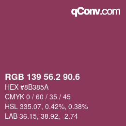 カラーコード: RGB 139 56.2 90.6 | qconv.com