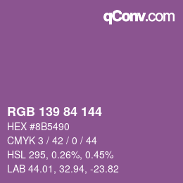 Color code: RGB 139 84 144 | qconv.com