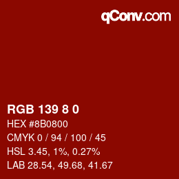 Farbcode: RGB 139 8 0 | qconv.com