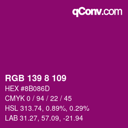 カラーコード: RGB 139 8 109 | qconv.com