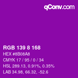 カラーコード: RGB 139 8 168 | qconv.com