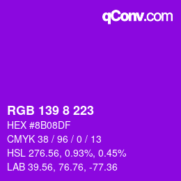 Color code: RGB 139 8 223 | qconv.com