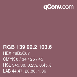 カラーコード: RGB 139 92.2 103.6 | qconv.com