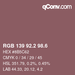 カラーコード: RGB 139 92.2 98.6 | qconv.com
