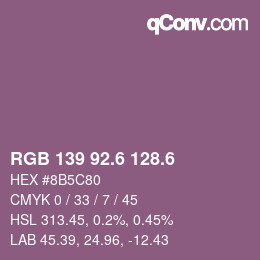 カラーコード: RGB 139 92.6 128.6 | qconv.com