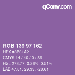 Color code: RGB 139 97 162 | qconv.com