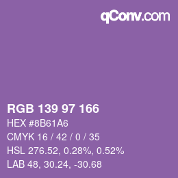 Color code: RGB 139 97 166 | qconv.com
