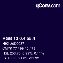 カラーコード: RGB 13 0.4 55.4 | qconv.com