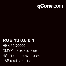 カラーコード: RGB 13 0.8 0.4 | qconv.com