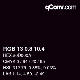 カラーコード: RGB 13 0.8 10.4 | qconv.com