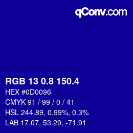 カラーコード: RGB 13 0.8 150.4 | qconv.com