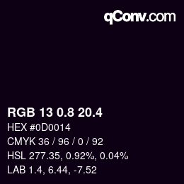 カラーコード: RGB 13 0.8 20.4 | qconv.com