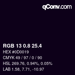 カラーコード: RGB 13 0.8 25.4 | qconv.com