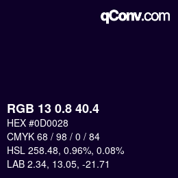 カラーコード: RGB 13 0.8 40.4 | qconv.com