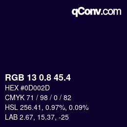 カラーコード: RGB 13 0.8 45.4 | qconv.com