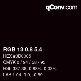 カラーコード: RGB 13 0.8 5.4 | qconv.com