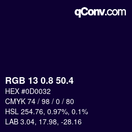 カラーコード: RGB 13 0.8 50.4 | qconv.com