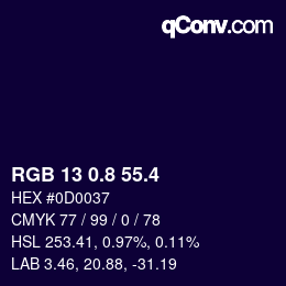 カラーコード: RGB 13 0.8 55.4 | qconv.com
