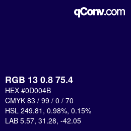カラーコード: RGB 13 0.8 75.4 | qconv.com