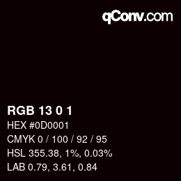 カラーコード: RGB 13 0 1 | qconv.com