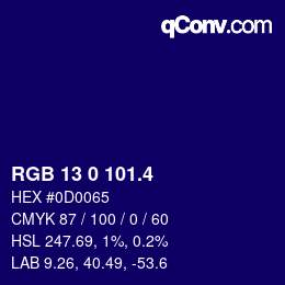カラーコード: RGB 13 0 101.4 | qconv.com