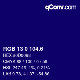 カラーコード: RGB 13 0 104.6 | qconv.com