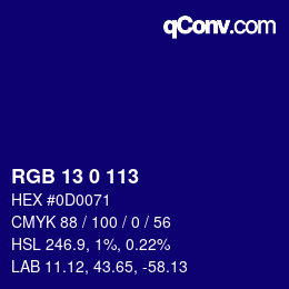 颜色代码: RGB 13 0 113 | qconv.com
