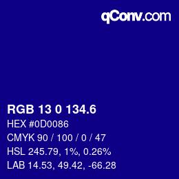 カラーコード: RGB 13 0 134.6 | qconv.com