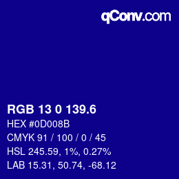 カラーコード: RGB 13 0 139.6 | qconv.com