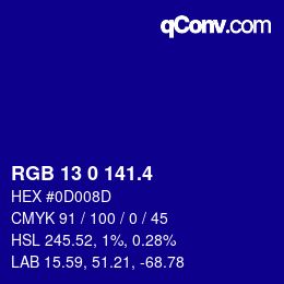 カラーコード: RGB 13 0 141.4 | qconv.com
