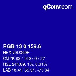 カラーコード: RGB 13 0 159.6 | qconv.com