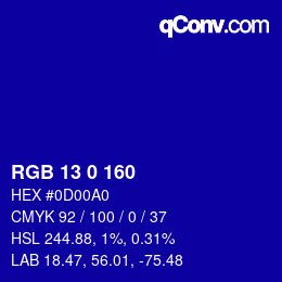 Color code: RGB 13 0 160 | qconv.com
