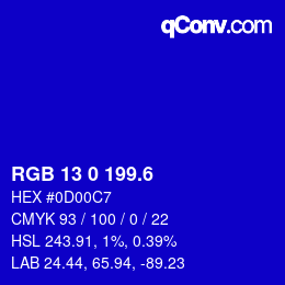 カラーコード: RGB 13 0 199.6 | qconv.com