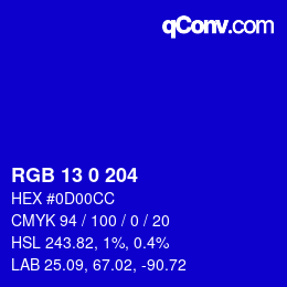 Color code: RGB 13 0 204 | qconv.com