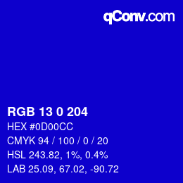 カラーコード: RGB 13 0 204 | qconv.com