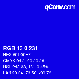 Color code: RGB 13 0 231 | qconv.com