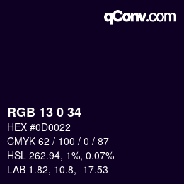 Color code: RGB 13 0 34 | qconv.com