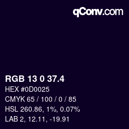 カラーコード: RGB 13 0 37.4 | qconv.com